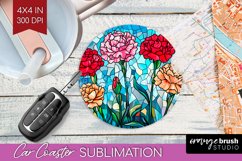 Stained Glass Flowers Car Coaster - Floral Coaster PNG Product Image 1