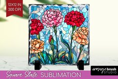 Stained Glass Flowers Slate PNG - Floral Square Slate Product Image 1