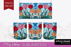 Stained Glass Flowers Mug Wrap - Floral Mug PNG Sublimation Product Image 1