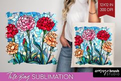 Stained Glass Flowers Tote Bag - Floral Tote Bag PNG Product Image 1