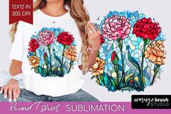 Stained Glass Flowers Round Tshirt Background - Floral PNG Product Image 1