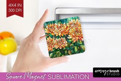 Stained Glass Flowers Magnet Sublimation - Floral Square PNG Product Image 1