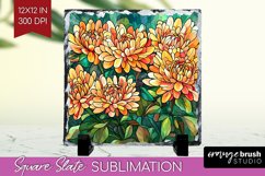 Stained Glass Flowers Slate PNG - Floral Square Slate Product Image 1