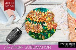 Stained Glass Flowers Car Coaster - Floral Coaster PNG Product Image 1