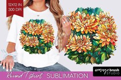 Stained Glass Flowers Round Tshirt Background - Floral PNG Product Image 1