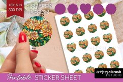 Stained Glass Flowers Round Sticker - Floral Printable Sheet Product Image 1