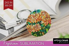 Stained Glass Flowers Keychain PNG - Floral Keychain Product Image 1