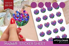 Stained Glass Flowers Round Sticker - Floral Printable Sheet Product Image 1