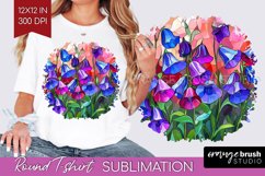 Stained Glass Flowers Round Tshirt Background - Floral PNG Product Image 1