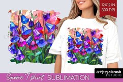 Stained Glass Flowers Square Tshirt Background - Floral PNG Product Image 1