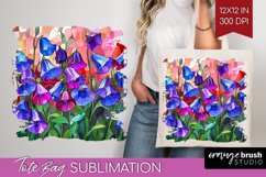 Stained Glass Flowers Tote Bag - Floral Tote Bag PNG Product Image 1