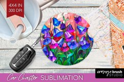 Stained Glass Flowers Car Coaster - Floral Coaster PNG Product Image 1