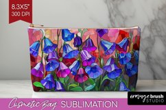 Stained Glass Flowers Cosmetic Bag - Floral Makeup Bag PNG Product Image 1