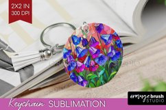 Stained Glass Flowers Keychain PNG - Floral Keychain Product Image 1