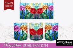 Stained Glass Flowers Mug Wrap - Floral Mug PNG Sublimation Product Image 1