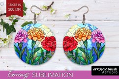 Stained Glass Flowers Round Earrings - Floral PNG Product Image 1
