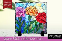 Stained Glass Flowers Slate PNG - Floral Square Slate Product Image 1