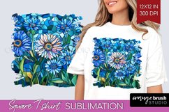 Stained Glass Flowers Square Tshirt Background - Floral PNG Product Image 1