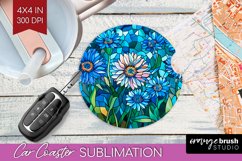 Stained Glass Flowers Car Coaster - Floral Coaster PNG Product Image 1
