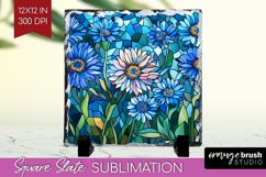 Stained Glass Flowers Slate PNG - Floral Square Slate Product Image 1