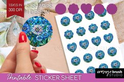 Stained Glass Flowers Round Sticker - Floral Printable Sheet Product Image 1