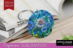 Stained Glass Flowers Keychain PNG - Floral Keychain Product Image 1