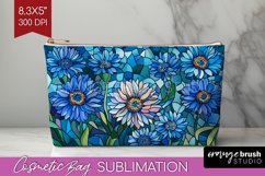 Stained Glass Flowers Cosmetic Bag - Floral Makeup Bag PNG Product Image 1