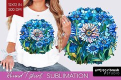 Stained Glass Flowers Round Tshirt Background - Floral PNG Product Image 1