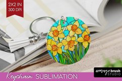 Stained Glass Flowers Keychain PNG - Floral Keychain Product Image 1
