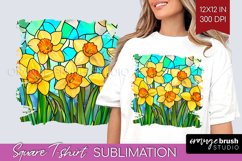 Stained Glass Flowers Square Tshirt Background - Floral PNG Product Image 1