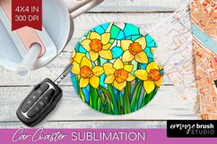 Stained Glass Flowers Car Coaster - Floral Coaster PNG Product Image 1