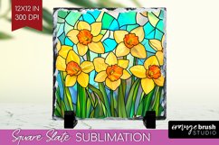 Stained Glass Flowers Slate PNG - Floral Square Slate Product Image 1