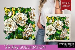 Stained Glass Flowers Tote Bag - Floral Tote Bag PNG Product Image 1