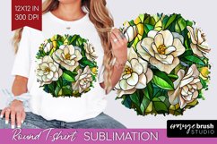 Stained Glass Flowers Round Tshirt Background - Floral PNG Product Image 1