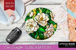 Stained Glass Flowers Car Coaster - Floral Coaster PNG Product Image 1