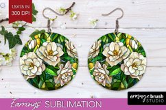 Stained Glass Flowers Round Earrings - Floral PNG Product Image 1