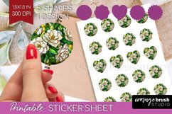 Stained Glass Flowers Round Sticker - Floral Printable Sheet Product Image 1