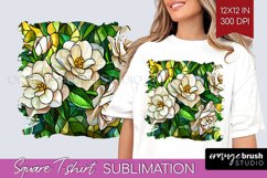 Stained Glass Flowers Square Tshirt Background - Floral PNG Product Image 1