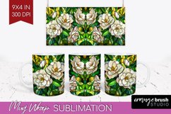 Stained Glass Flowers Mug Wrap - Floral Mug PNG Sublimation Product Image 1