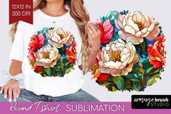 Stained Glass Flowers Round Tshirt Background - Floral PNG Product Image 1