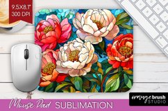 Stained Glass Flowers Mouse Pad Sublimation - Floral PNG Product Image 1