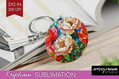 Stained Glass Flowers Keychain PNG - Floral Keychain Product Image 1
