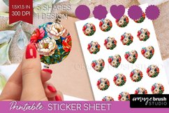 Stained Glass Flowers Round Sticker - Floral Printable Sheet Product Image 1