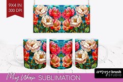 Stained Glass Flowers Mug Wrap - Floral Mug PNG Sublimation Product Image 1