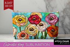 Stained Glass Flowers Cosmetic Bag - Floral Makeup Bag PNG Product Image 1