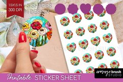 Stained Glass Flowers Round Sticker - Floral Printable Sheet Product Image 1