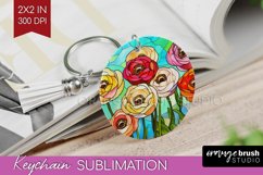 Stained Glass Flowers Keychain PNG - Floral Keychain Product Image 1