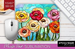 Stained Glass Flowers Mouse Pad Sublimation - Floral PNG Product Image 1