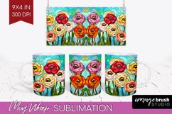 Stained Glass Flowers Mug Wrap - Floral Mug PNG Sublimation Product Image 1