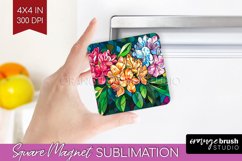 Stained Glass Flowers Magnet Sublimation - Floral Square PNG Product Image 1